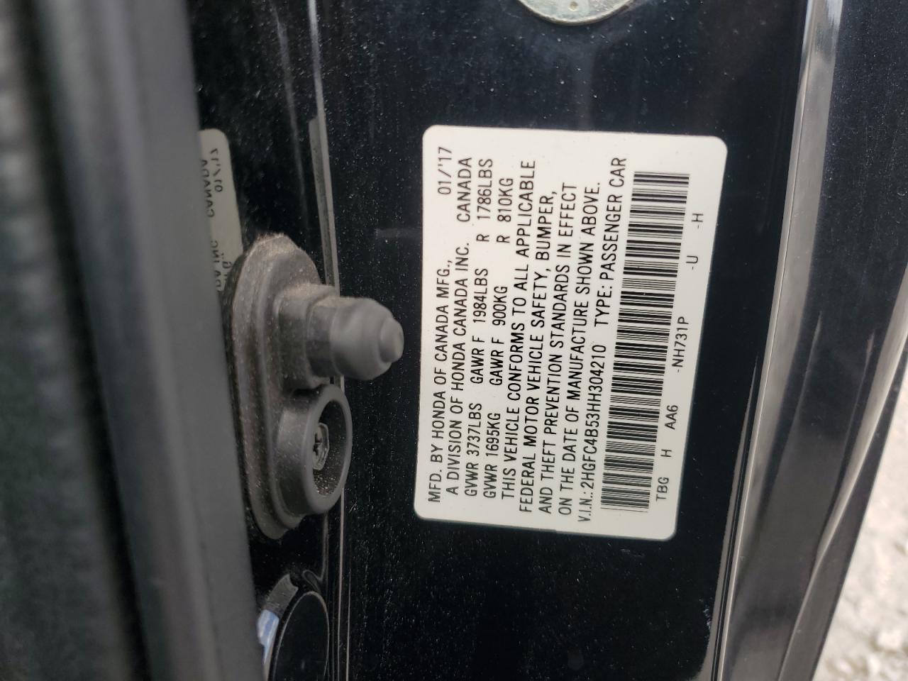 2HGFC4B53HH304210 HONDA CIVIC 2017