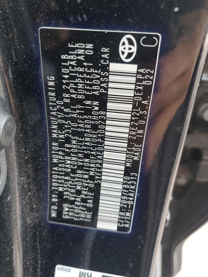 5YFEPRAE0LP100738 TOYOTA COROLLA 2020