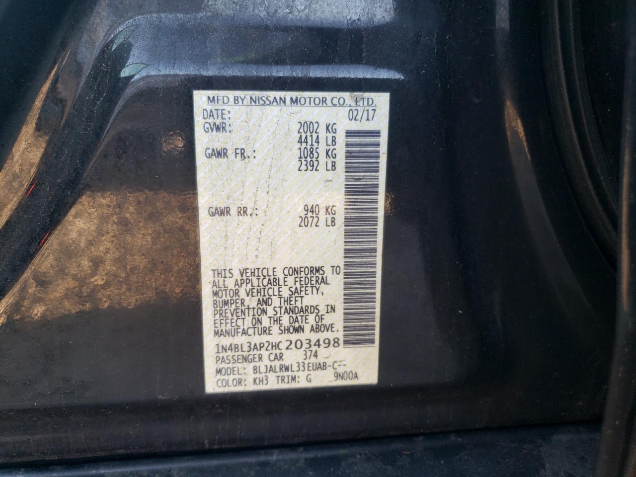 1N4BL3AP2HC203498 NISSAN ALTIMA 2017