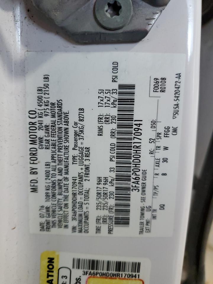 3FA6P0HD0HR170941 FORD FUSION 2017