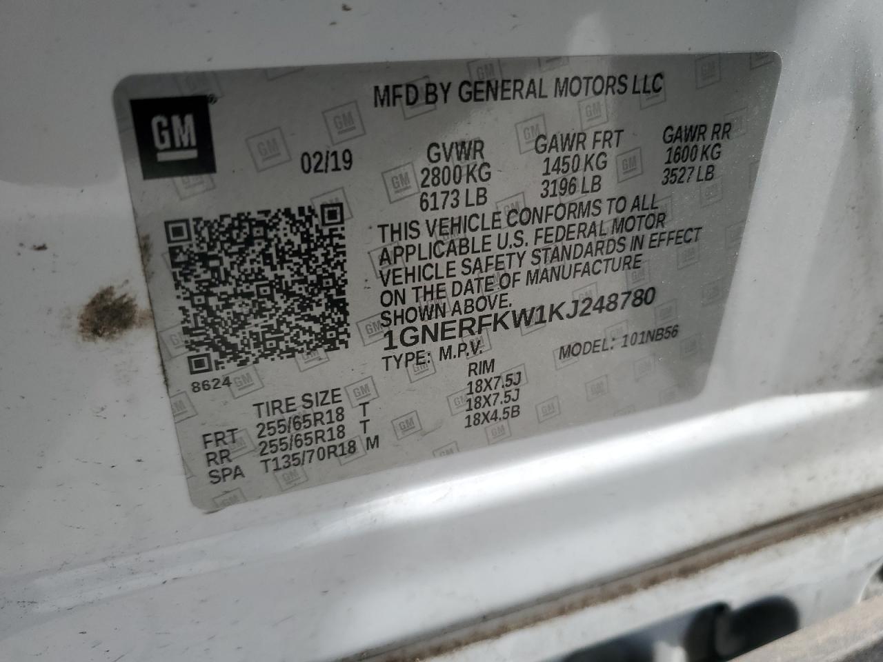 1GNERFKW1KJ248780 CHEVROLET TRAVERSE 2019