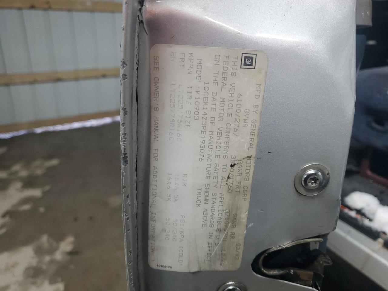 1993 Chevrolet Gmt-400 K1500 VIN: 1GCEK14Z3PE193076 Lot: 45967295