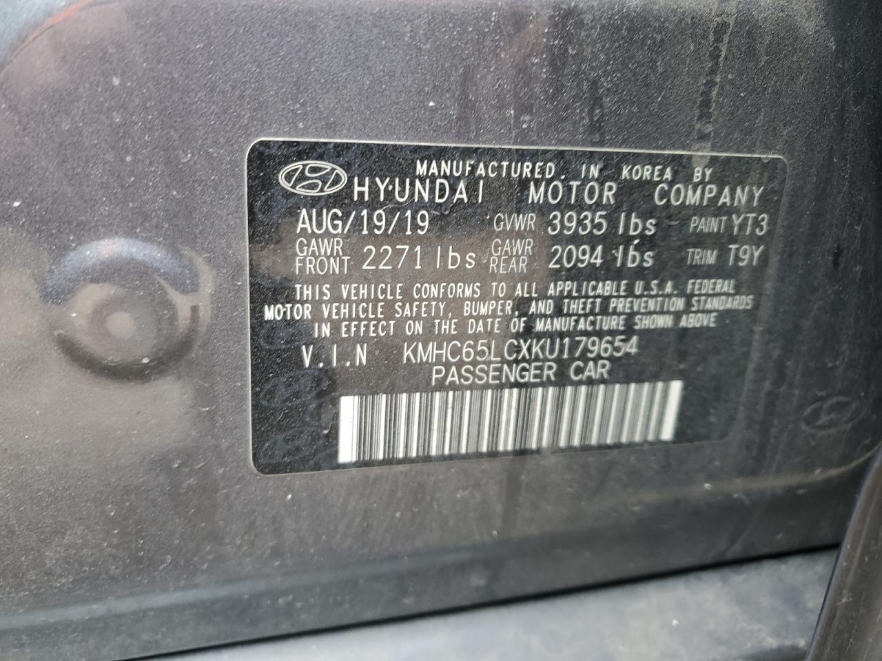 2019 Hyundai Ioniq Blue VIN: KMHC65LCXKU179654 Lot: 44884735