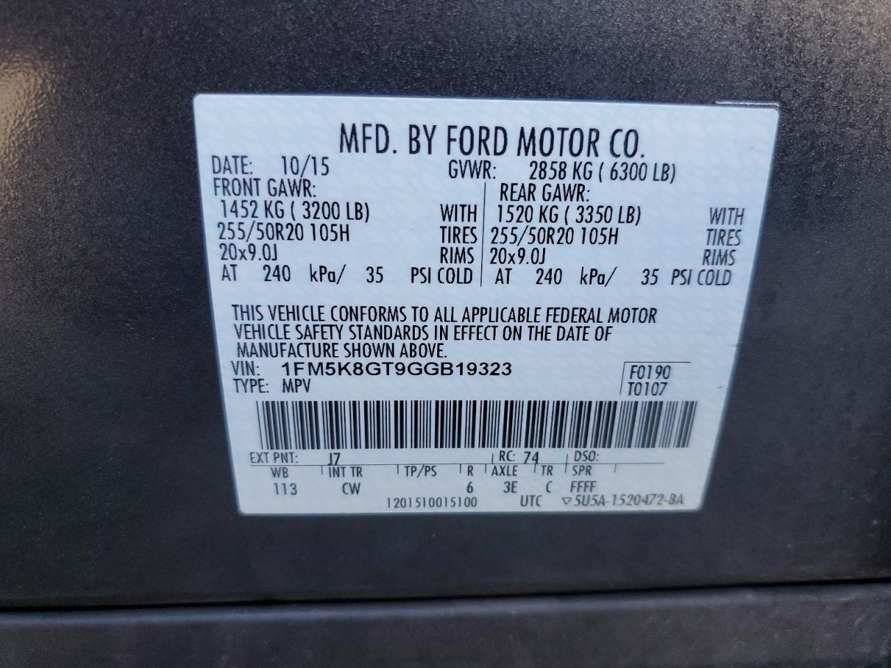 1FM5K8GT9GGB19323 FORD EXPLORER 2016