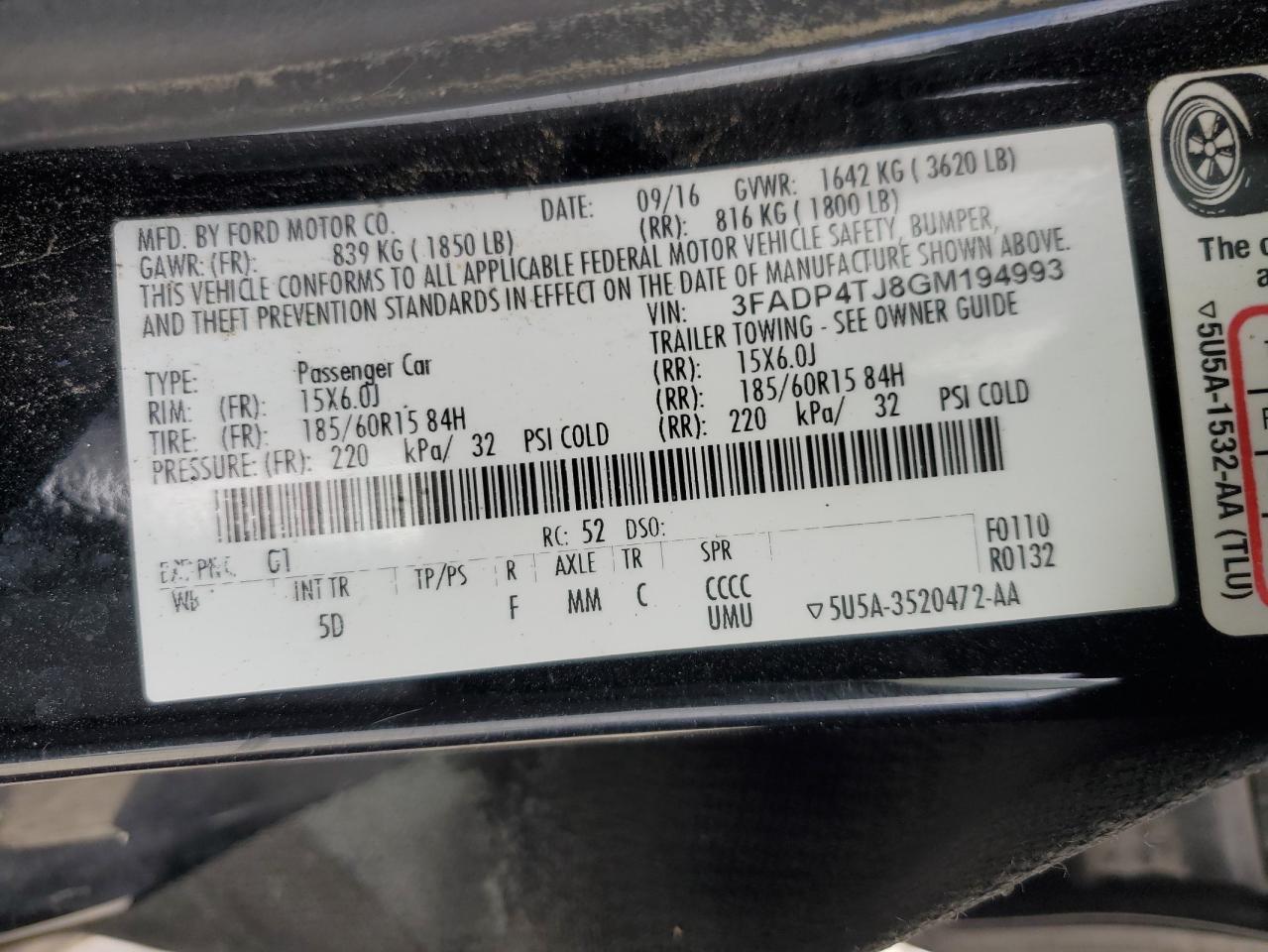 3FADP4TJ8GM194993 FORD FIESTA 2016
