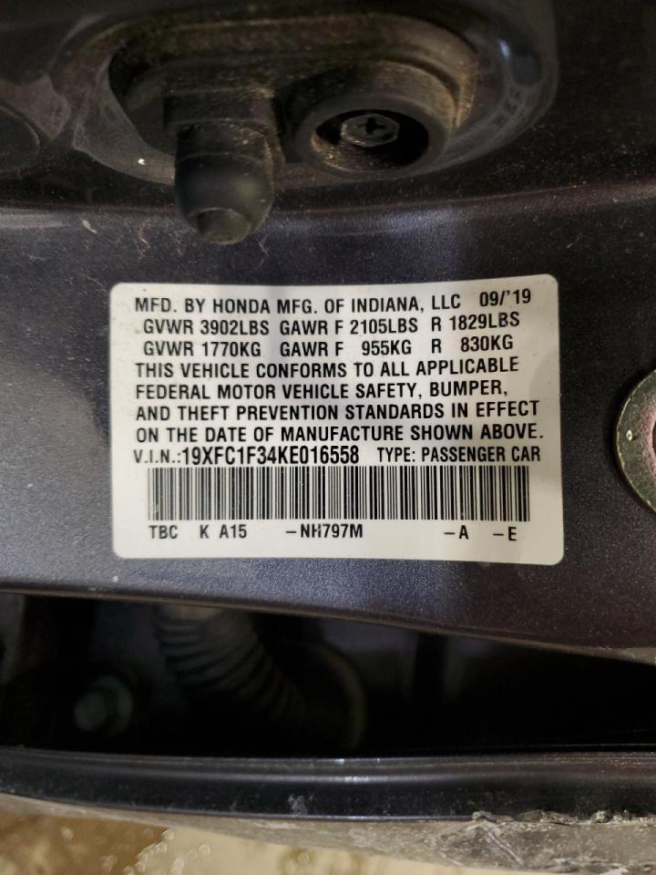 19XFC1F34KE016558 HONDA CIVIC 2019