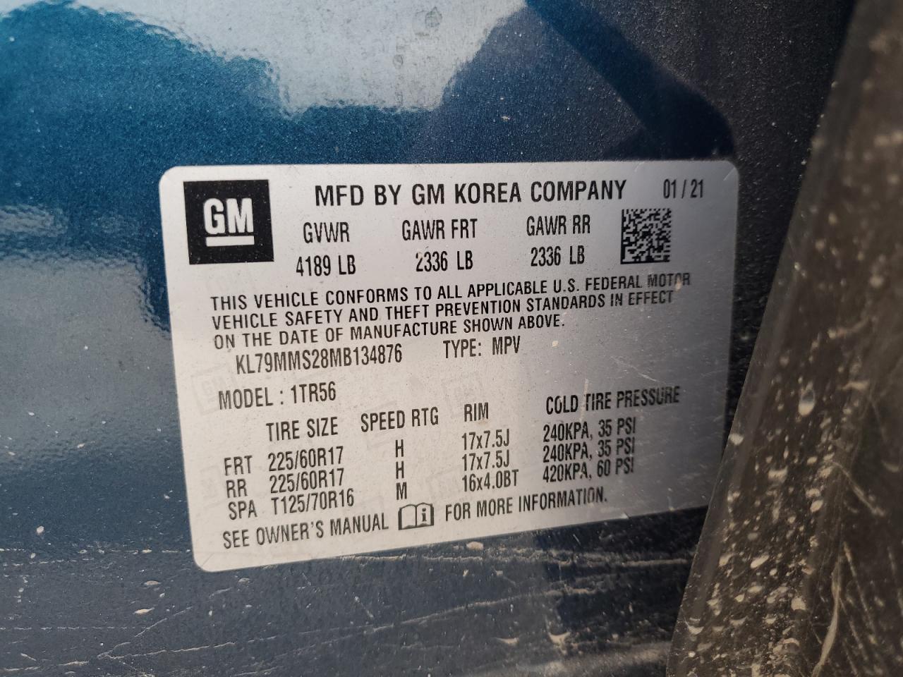 KL79MMS28MB134876 CHEVROLET TRAILBLZR 2021