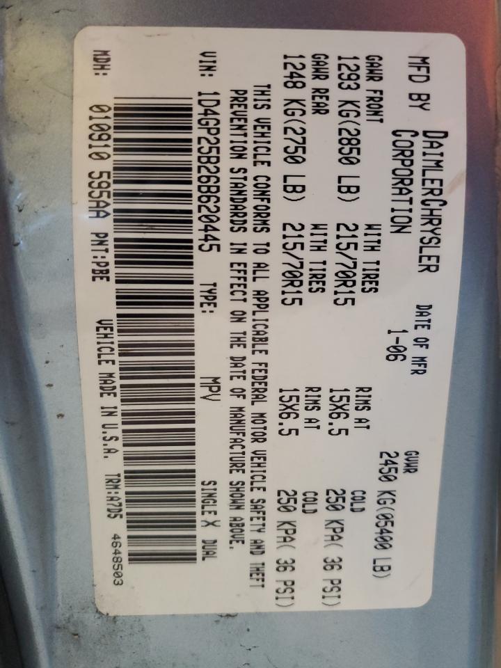 2006 Dodge Caravan Se VIN: 1D4GP25B26B620445 Lot: 44991485