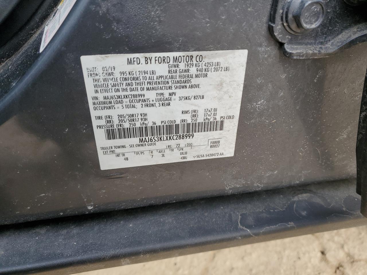 MAJ6S3KLXKC288999 FORD ECOSPORT 2019