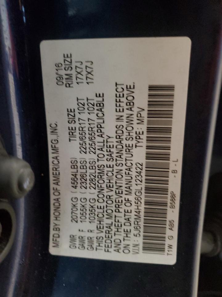 5J6RM4H56GL123422 HONDA CRV 2016