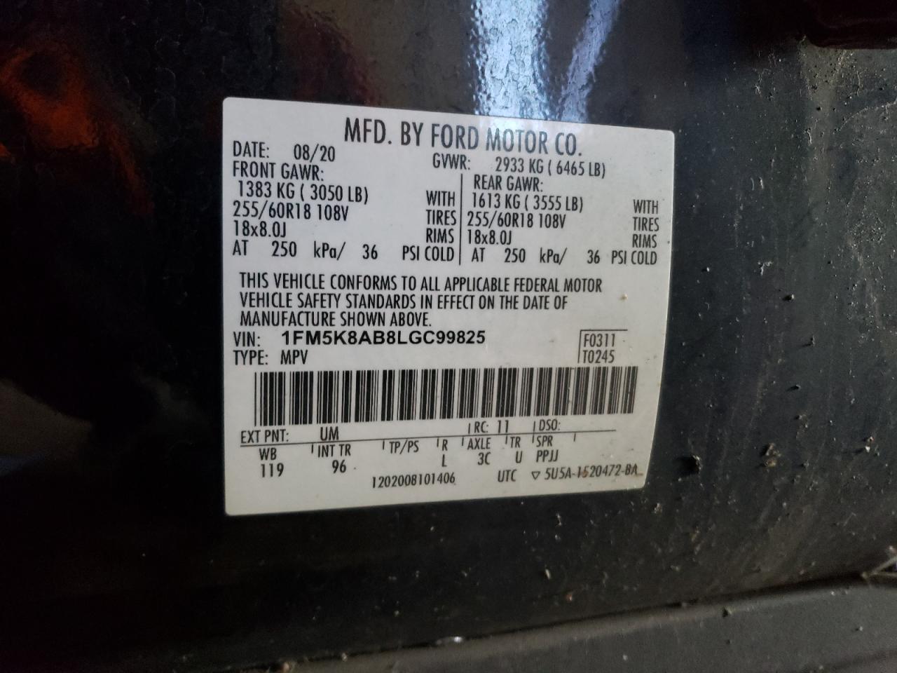 1FM5K8AB8LGC99825 FORD EXPLORER 2020