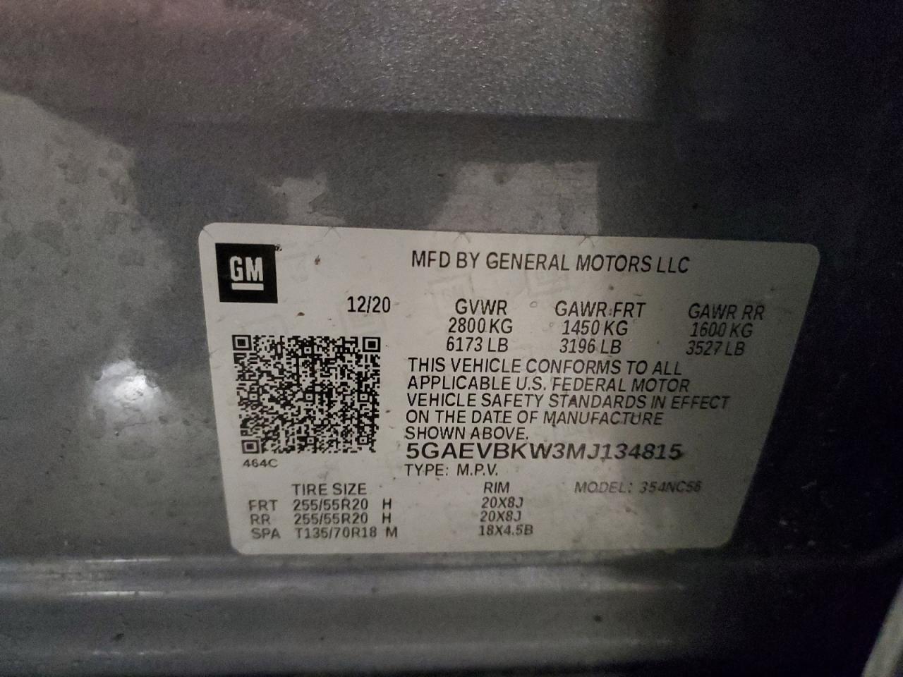 2021 Buick Enclave Premium VIN: 5GAEVBKW3MJ134815 Lot: 46346995
