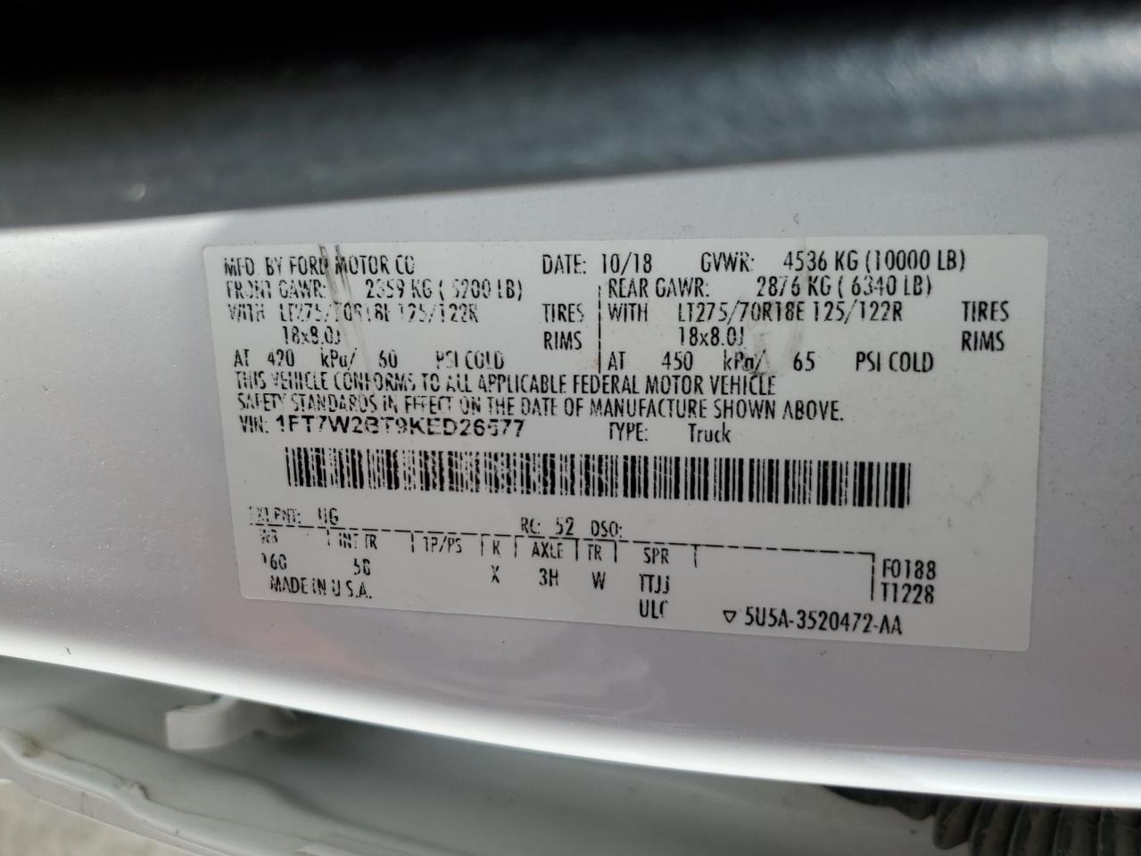 1FT7W2BT9KED26577 FORD F250 2019
