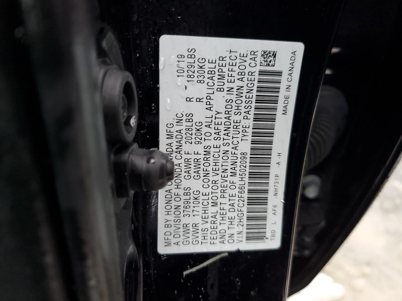 2HGFC2F66LH502098 HONDA CIVIC 2020