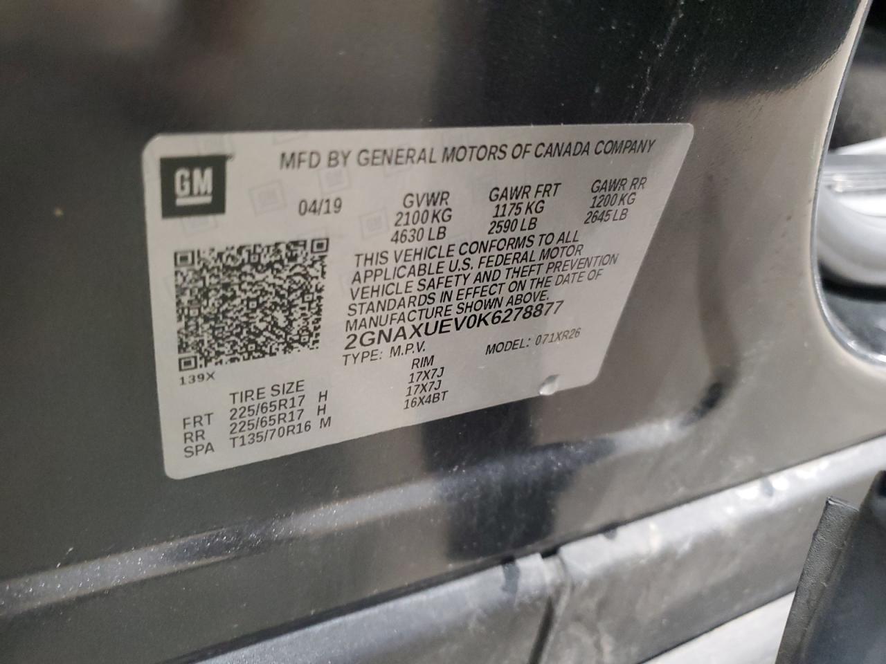 2GNAXUEV0K6278877 CHEVROLET EQUINOX 2019