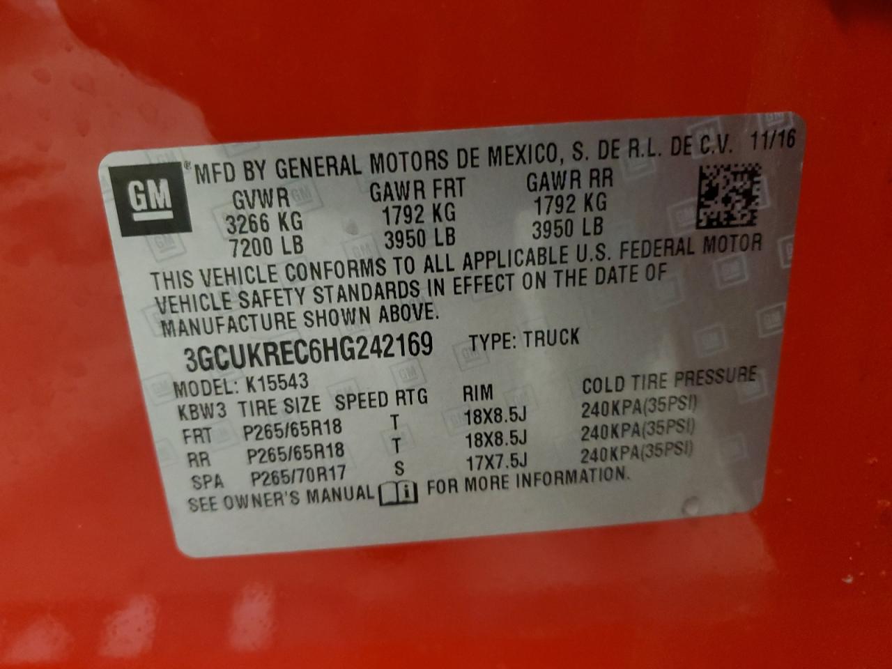 3GCUKREC6HG242169 CHEVROLET ALL Models 2017