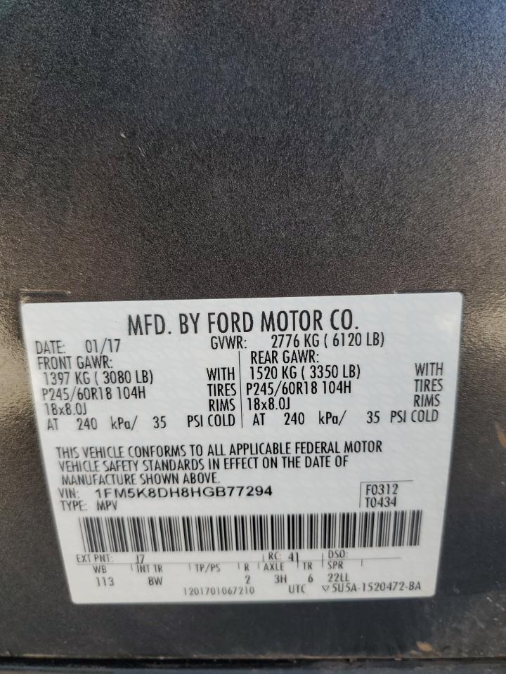 1FM5K8DH8HGB77294 FORD EXPLORER 2017