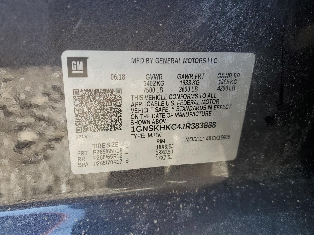 1GNSKHKC4JR383888 CHEVROLET SUBURBAN 2018