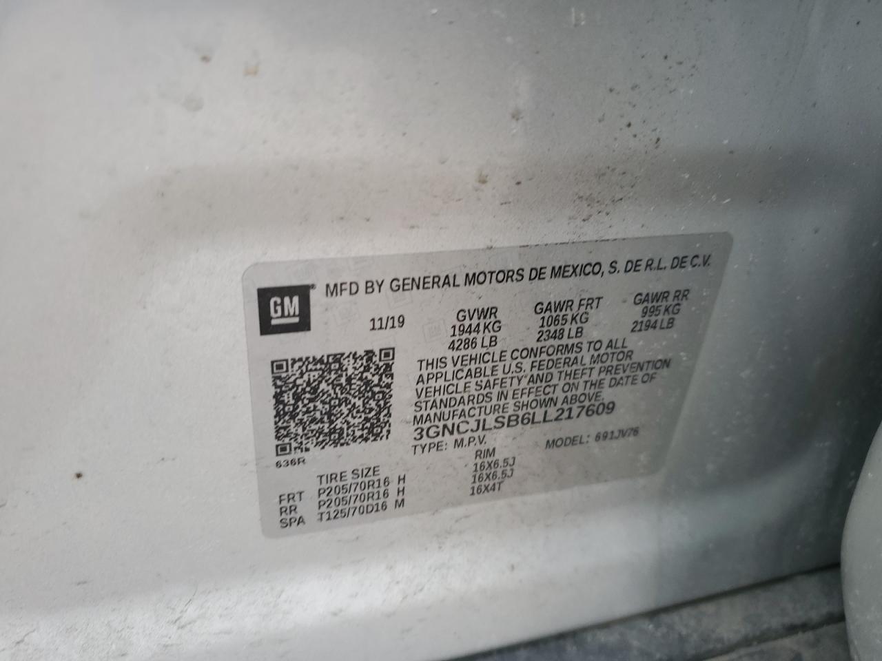 3GNCJLSB6LL217609 CHEVROLET TRAX 2020