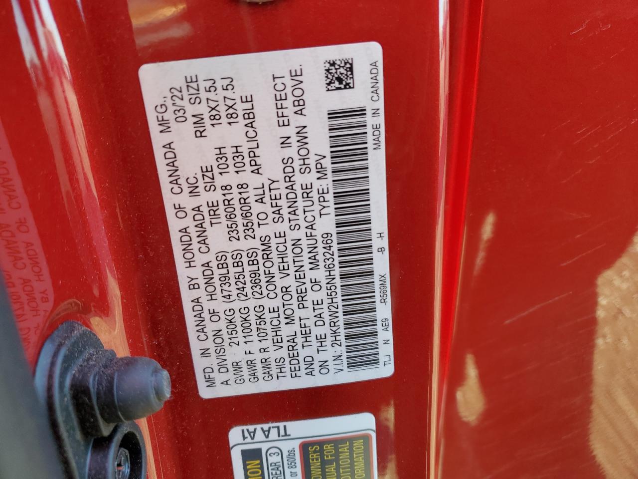 2HKRW2H55NH632469 HONDA CRV 2022