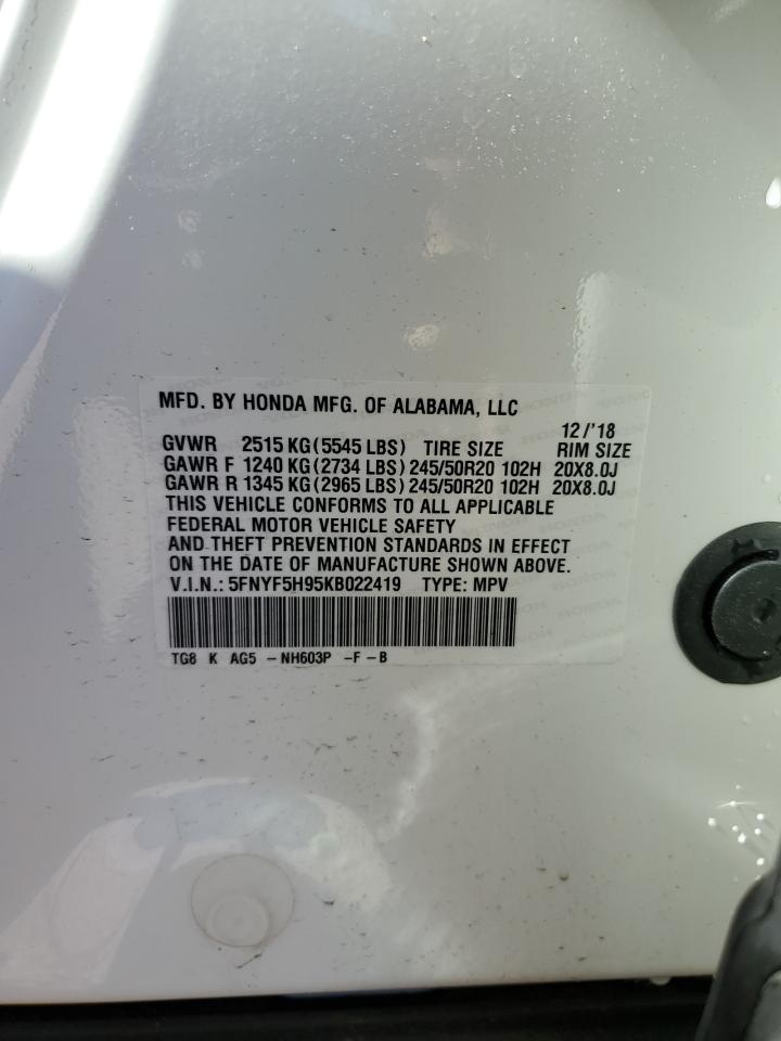 5FNYF5H95KB022419 HONDA PILOT 2019