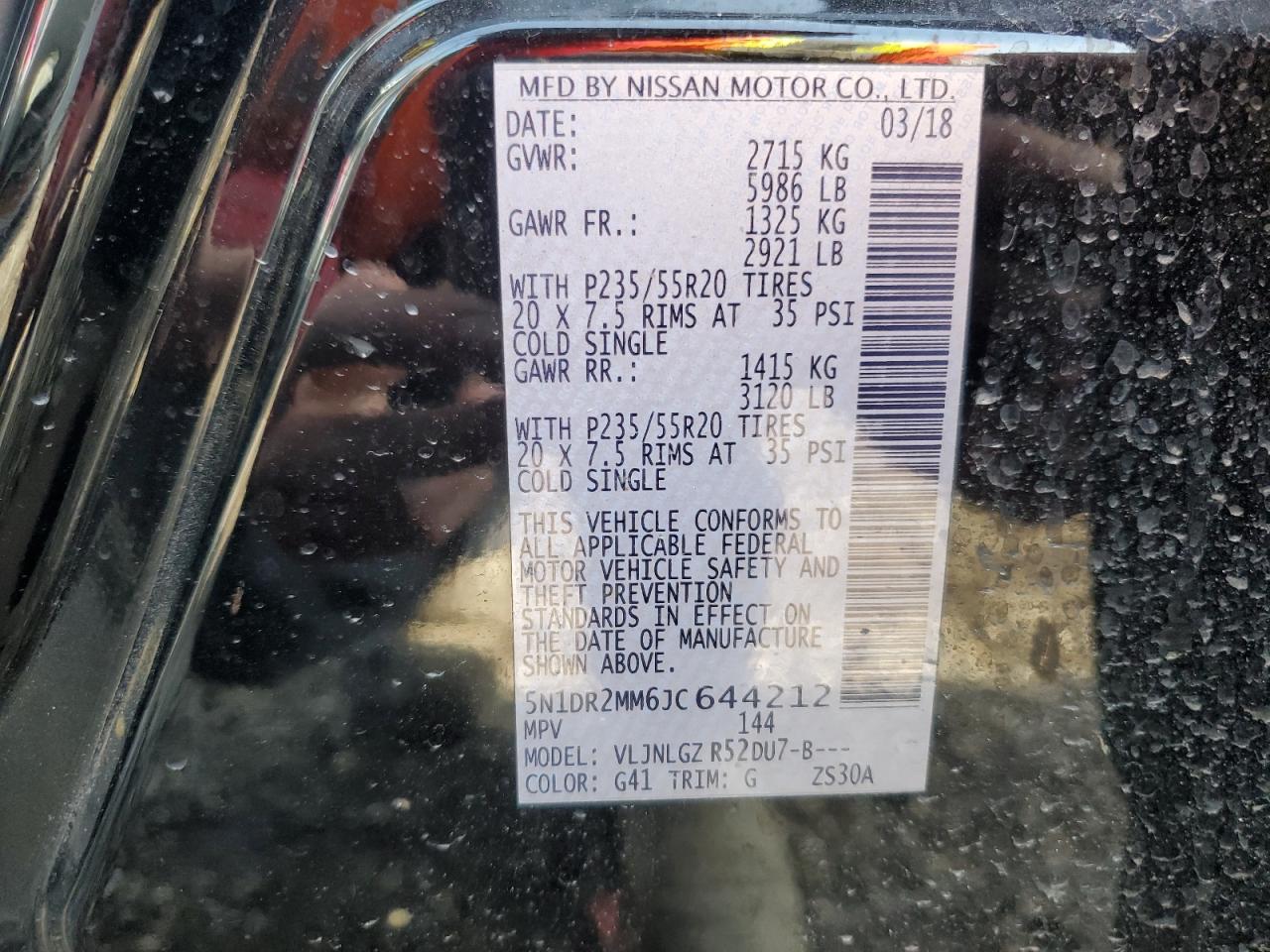 5N1DR2MM6JC644212 NISSAN PATHFINDER 2018