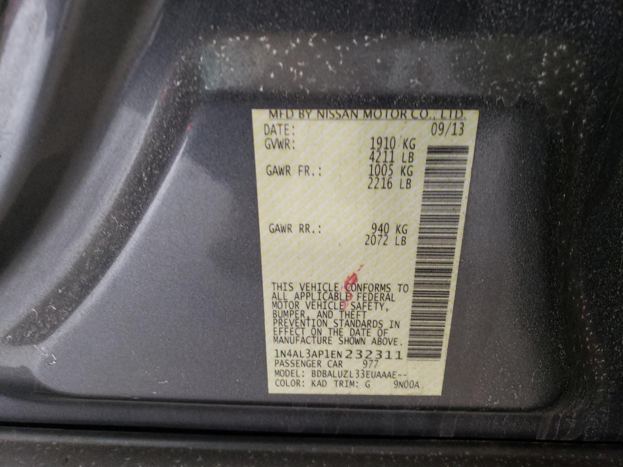 2014 Nissan Altima 2.5 VIN: 1N4AL3AP1EN232311 Lot: 52740905