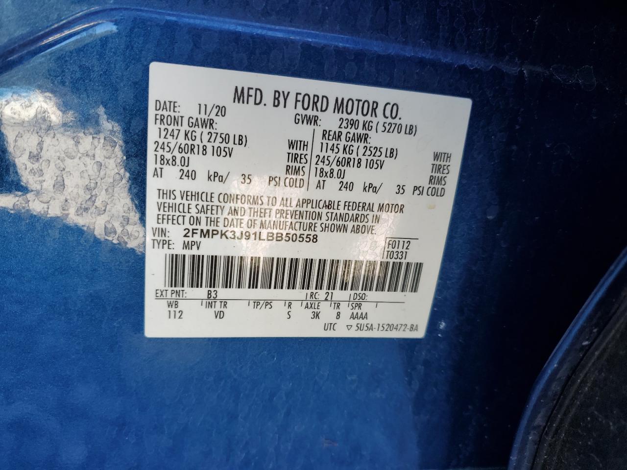 2FMPK3J91LBB50558 FORD EDGE 2020