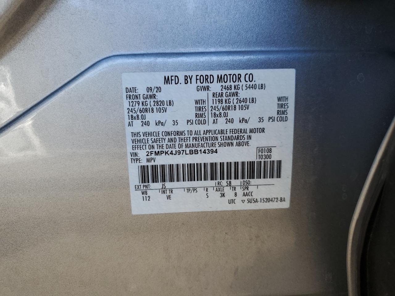 2FMPK4J97LBB14394 FORD EDGE 2020