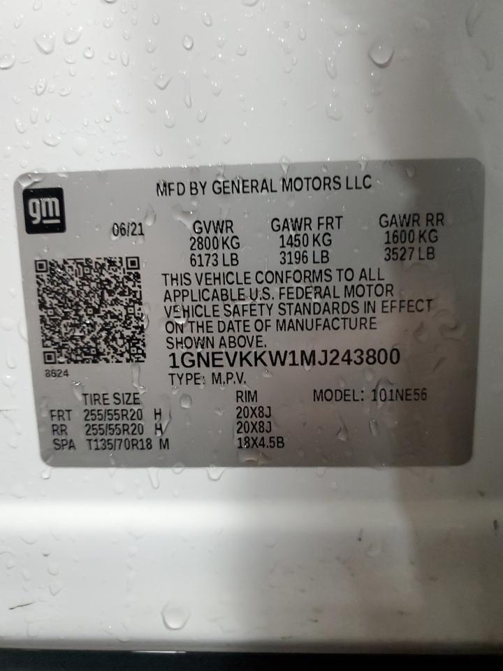 1GNEVKKW1MJ243800 CHEVROLET TRAVERSE 2021