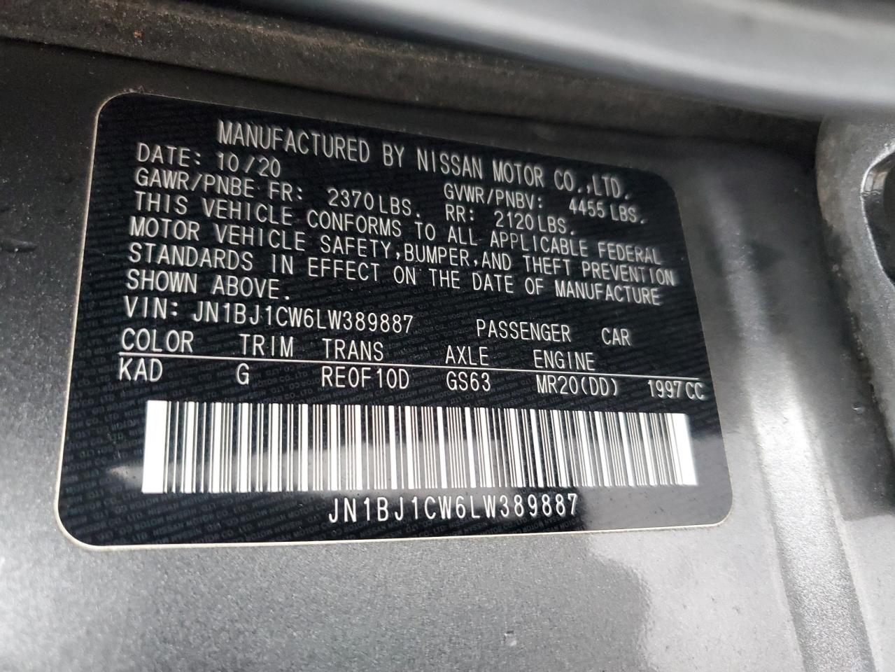JN1BJ1CW6LW389887 NISSAN ROGUE 2020