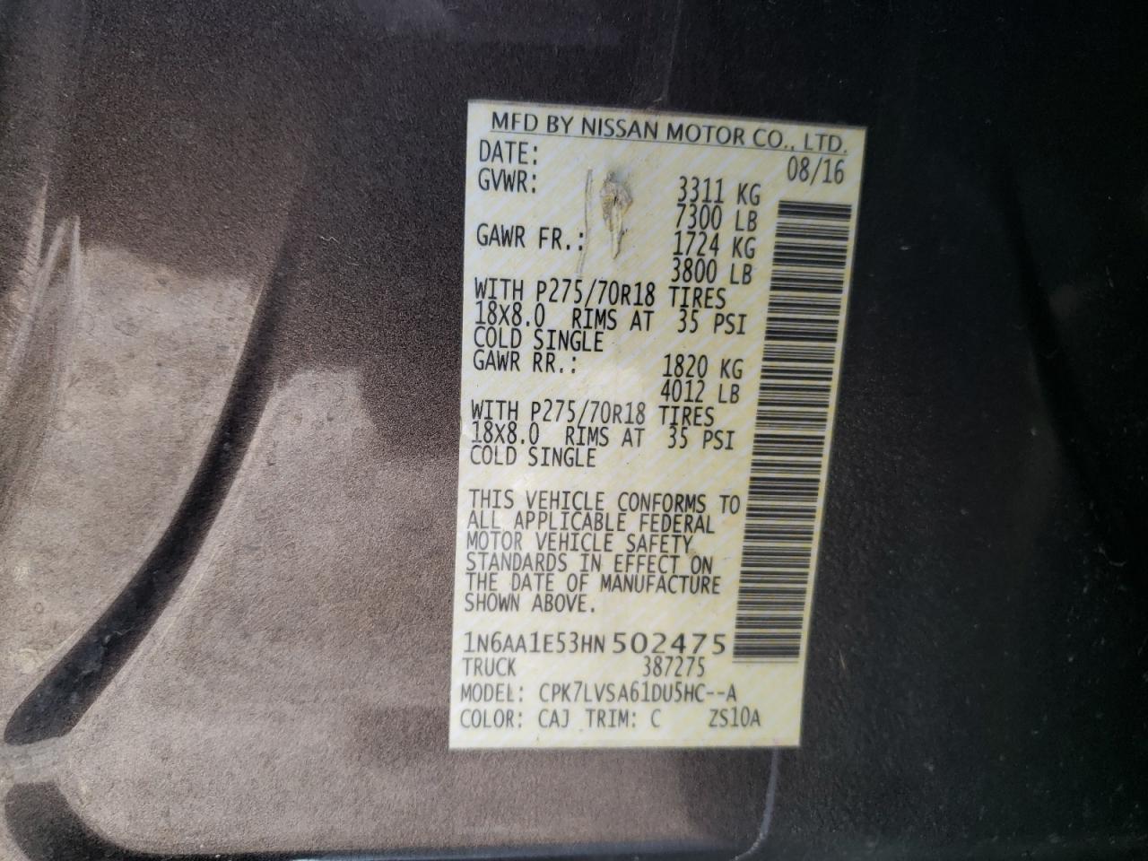 1N6AA1E53HN502475 NISSAN TITAN 2017