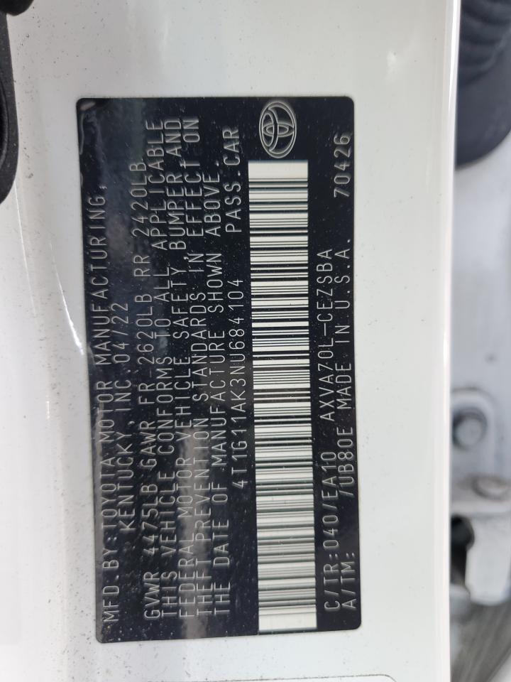 4T1G11AK3NU684104 TOYOTA CAMRY 2022