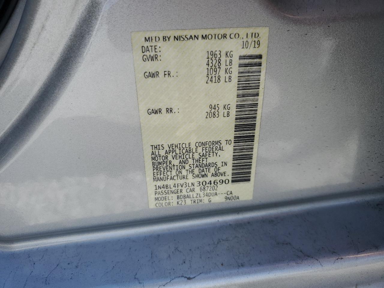 1N4BL4FV3LN304690 NISSAN ALTIMA 2020