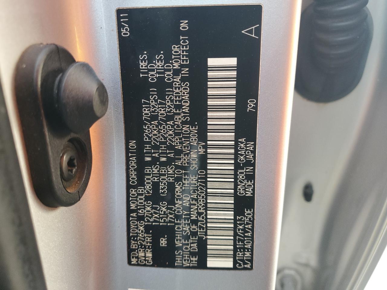 2011 Toyota 4Runner Sr5 VIN: JTEZU5JR9B5027110 Lot: 44232085