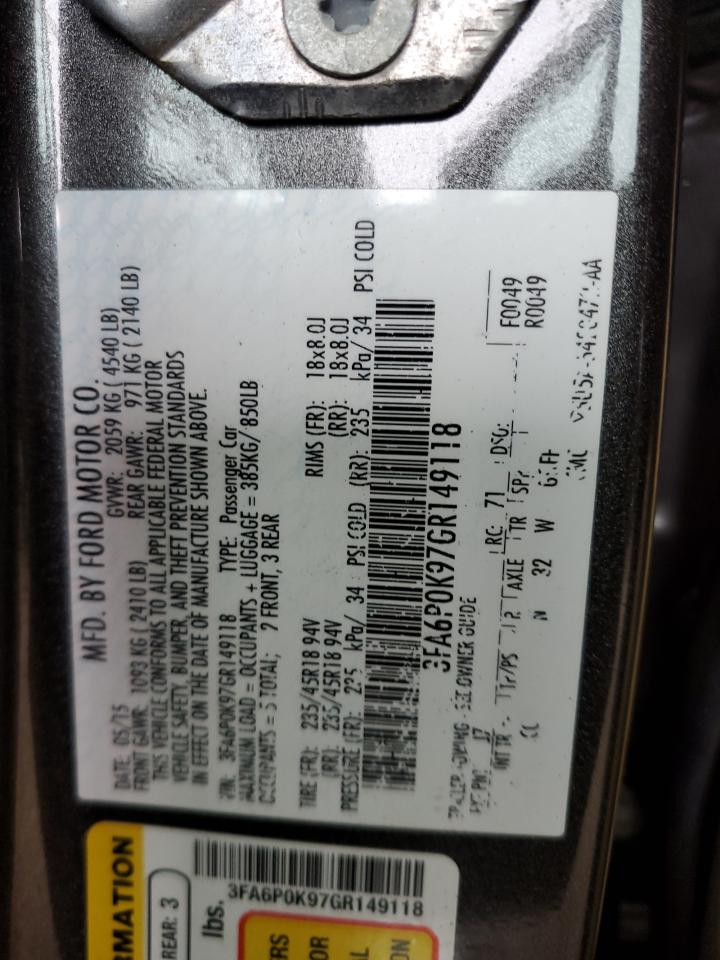 3FA6P0K97GR149118 FORD FUSION 2016