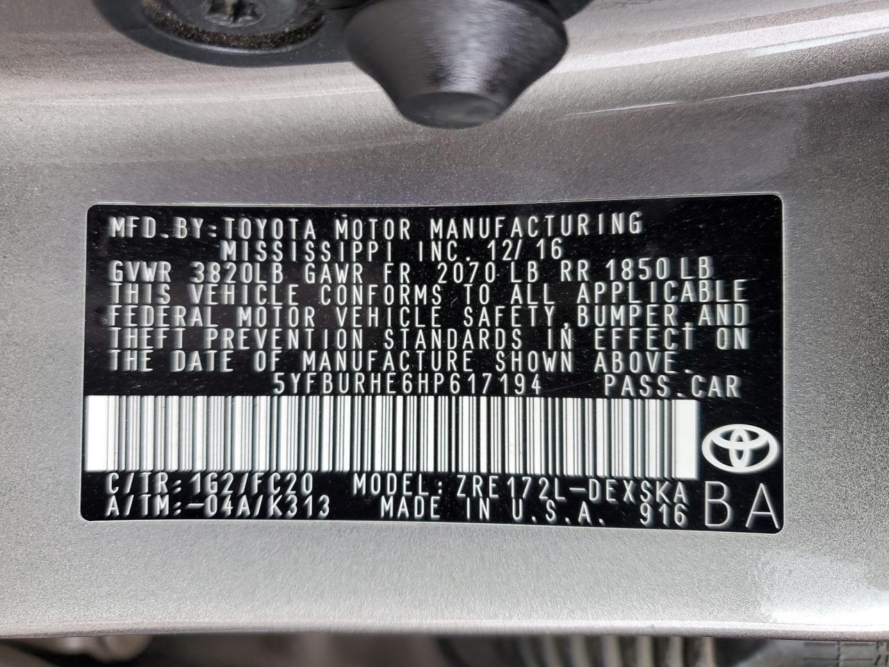 5YFBURHE6HP617194 TOYOTA COROLLA 2017