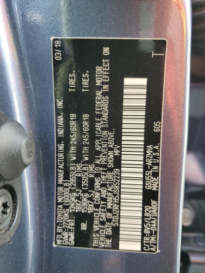 5TDJZRFH5JS852239 TOYOTA HIGHLANDER 2018