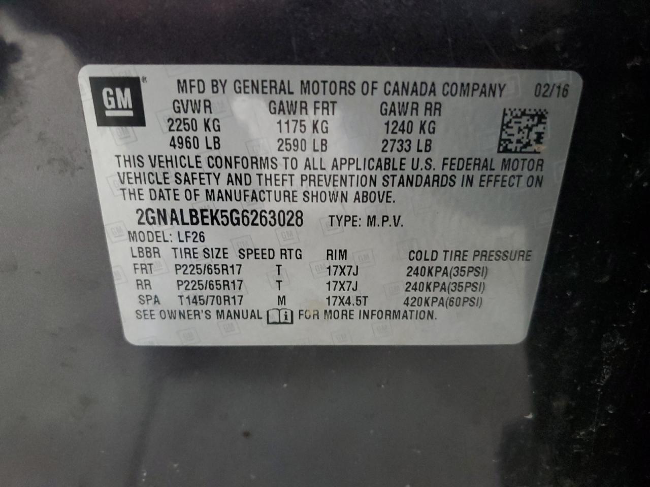 2GNALBEK5G6263028 CHEVROLET EQUINOX 2016