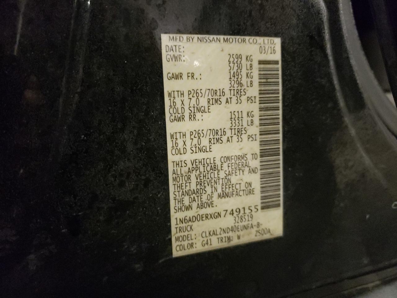 1N6AD0ERXGN749155 NISSAN FRONTIER 2016