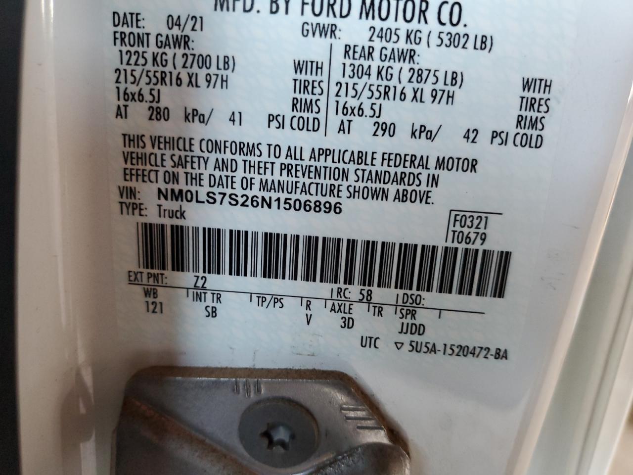 NM0LS7S26N1506896 FORD TRANSIT 2022