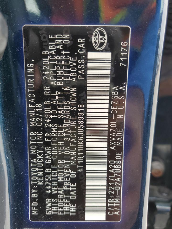 4T1B11HK6JU589918 TOYOTA CAMRY 2018