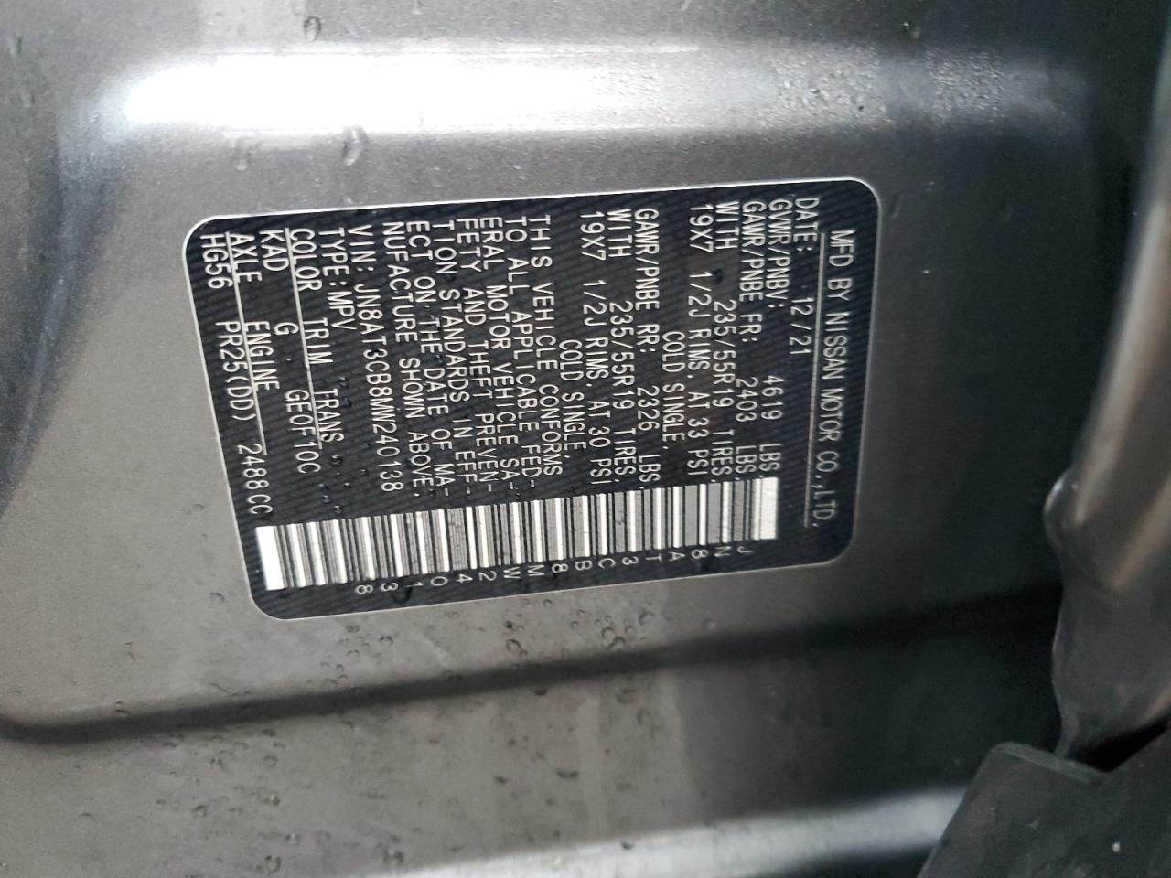 JN8AT3CB8MW240138 NISSAN ROGUE 2021