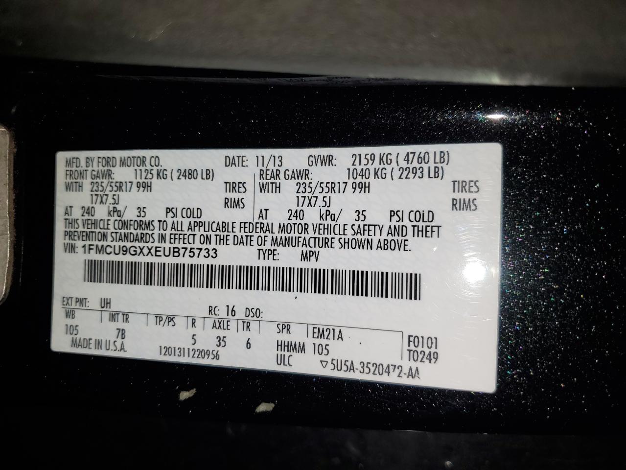 2014 Ford Escape Se VIN: 1FMCU9GXXEUB75733 Lot: 46140975