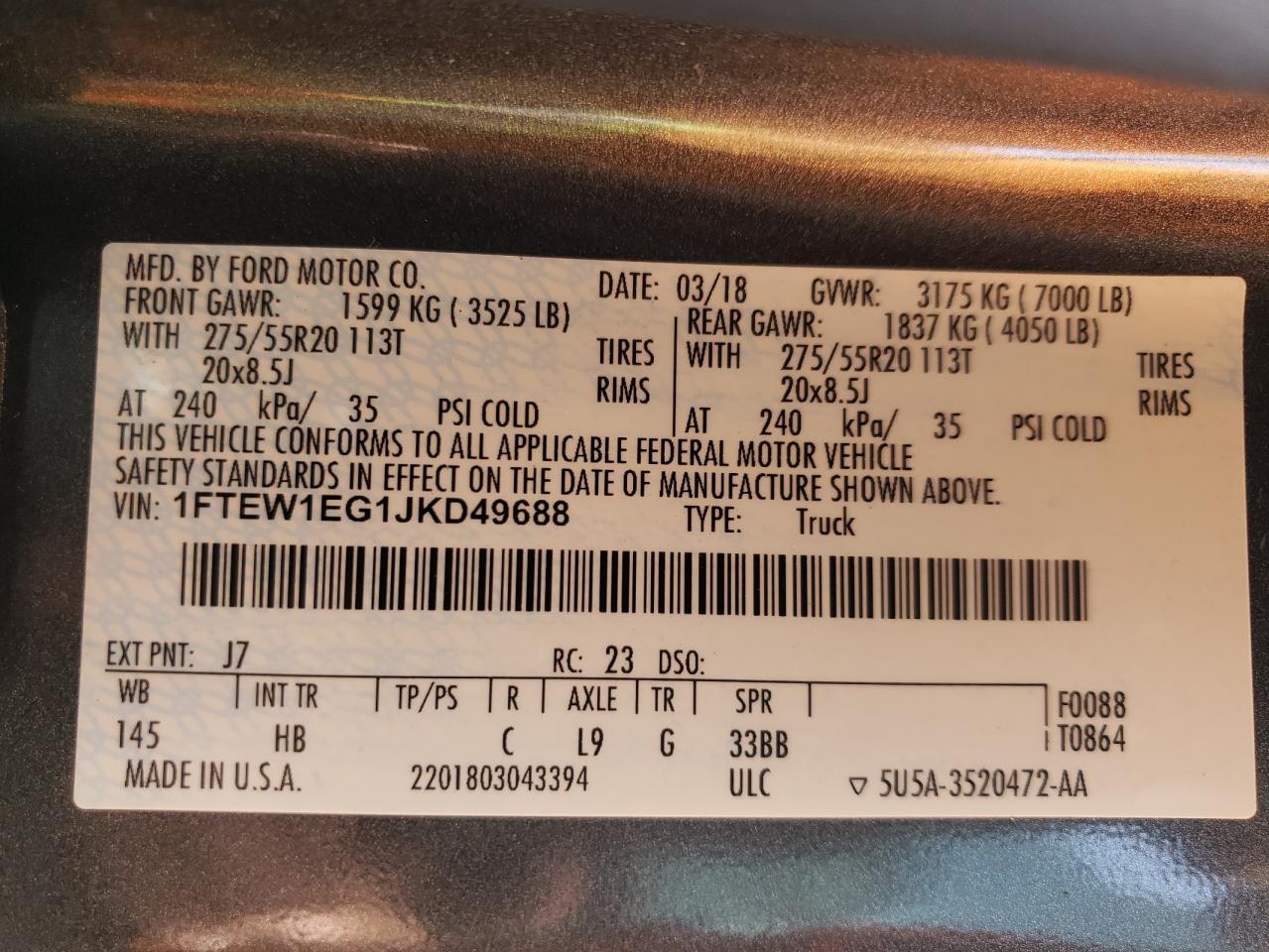1FTEW1EG1JKD49688 FORD F-150 2018
