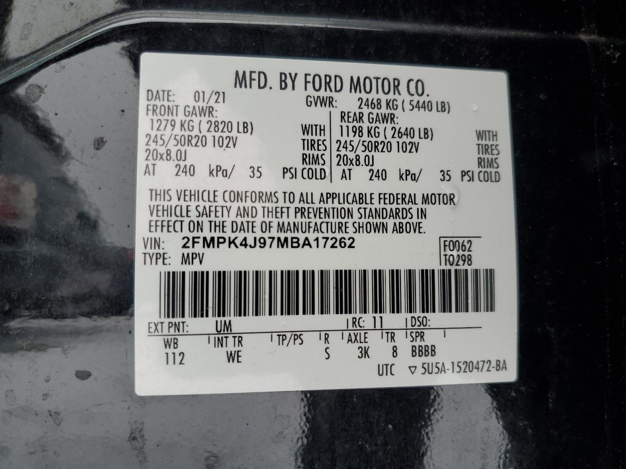2FMPK4J97MBA17262 FORD EDGE 2021