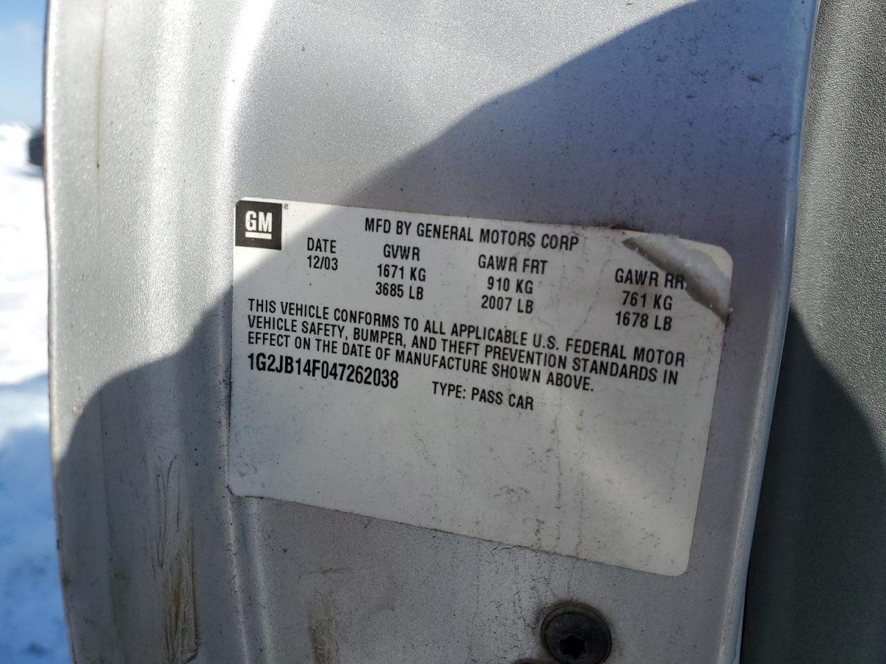 2004 Pontiac Sunfire VIN: 1G23JB14F04726203 Lot: 44968955