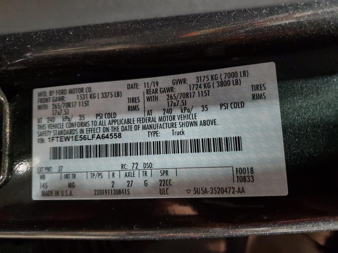 1FTEW1E56LFA64558 FORD F-150 2020