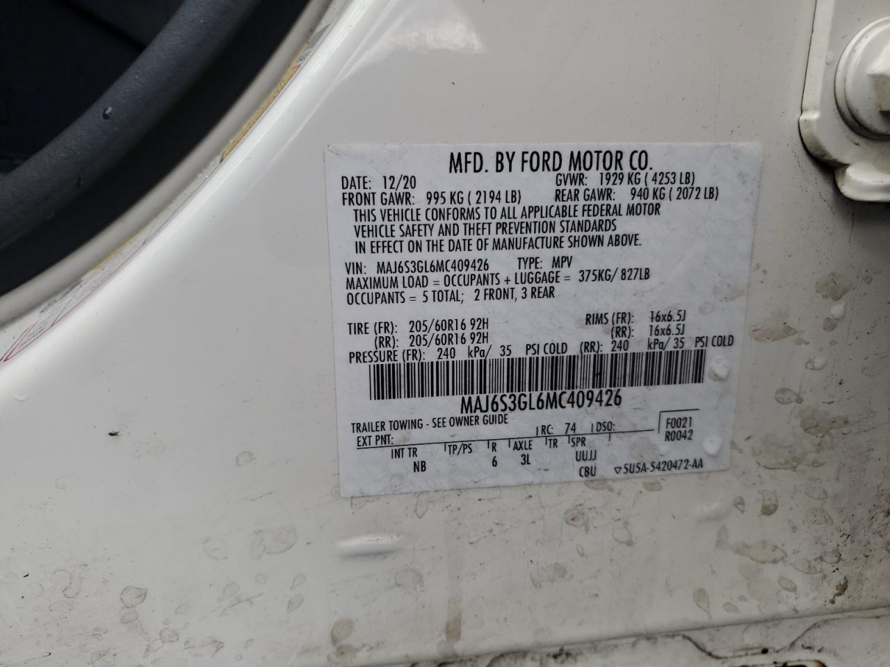 MAJ6S3GL6MC409426 FORD ECOSPORT 2021