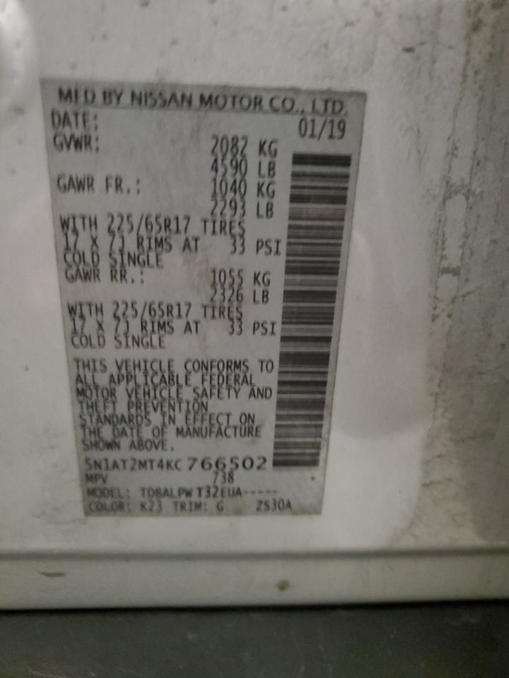 5N1AT2MT4KC766502 NISSAN ROGUE 2019